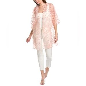 Anne Klein Women’s Blush Pink Floral Mesh sheer oversized Kimono Jacket XXS/XS